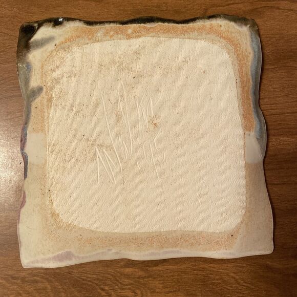 Signed Walton ‘95  Wavy Square Abstract Trinket Tray Nut Dish Sunset Colors - Picture 5 of 7